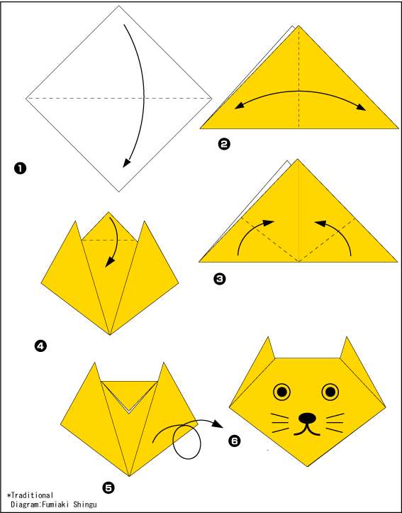 Оригами кошка с завитым хвостом